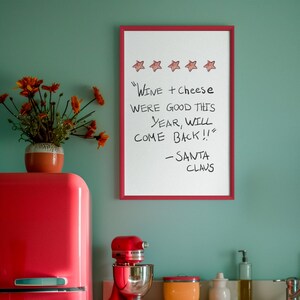 Santa's 5-Sterne Bewertung: druckbares Poster für festlichen Wein & Käse - Urlaub Dekor Sofortiger Download - Notiz vom Weihnachtsmann - Erwachsenen Urlaub Dekor
