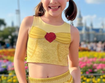 Top deportivo corto con estampado de princesa y rosas para niñas / Conjunto deportivo a juego para madre e hija.