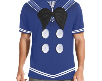 Blue Donald Sailor Duck Men's Shirt | Trio Cosplay All-Over Print Crew Neck T-Shirt Costume Top for Race Weekend