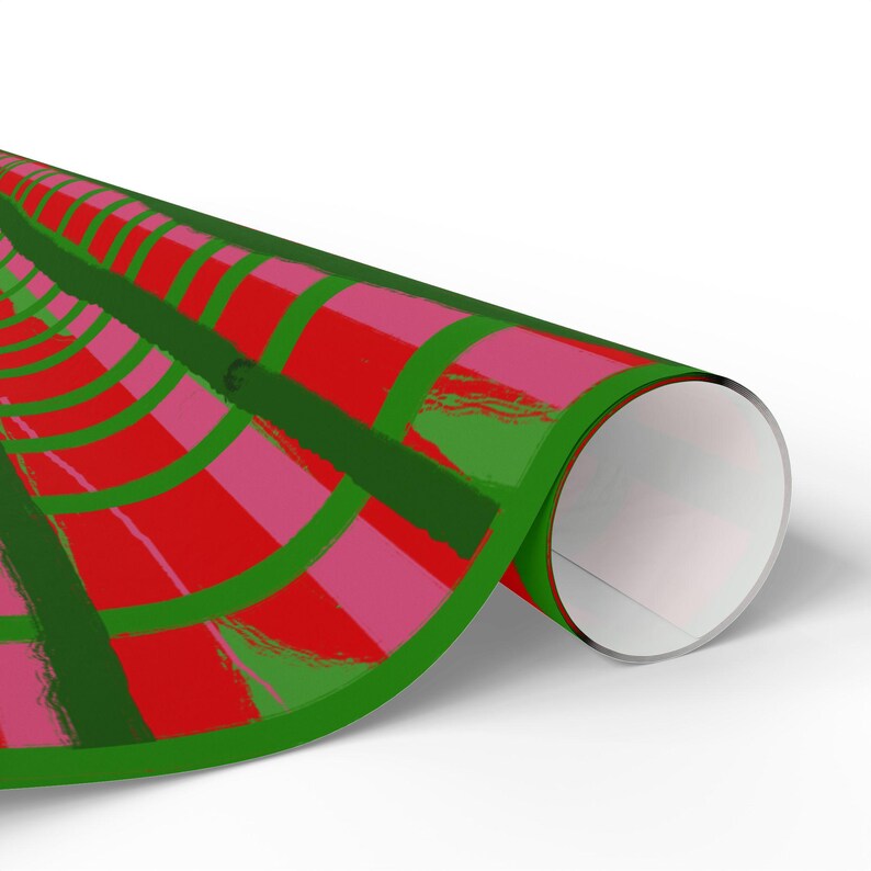 Plaid Holiday Wrapping Paper Roll | Red, Green & Pink image 10