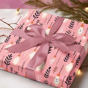 Rotolo di carta da regalo con albero botanico rosa - Alberi da regalo invernali per le vacanze di Natale Boho unici divertenti bellissimi regali di stagione autunnale invernale