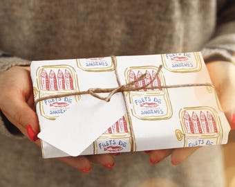Retro Sardine Tin Print Wrapping Paper: Nautical Gift Wrap