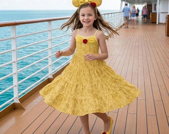 Belle Princess Girls Tween Teen Dress | Enchanted Rose Tiered Sundress | Beauty and the Beast Disneybound Inspired Birthday Park Outfit