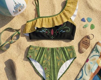 Girls One Strap Spaghetti strap Crop Top Coronation bikini swimsuit | Nordic ice princess sister character Cruise swim birthday outfit