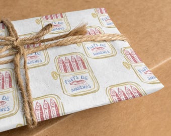 Retro Sardine Tin Print Wrapping Paper: Nautical Gift Wrap