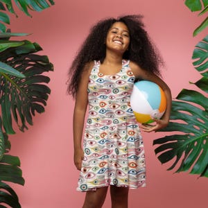 Girls&#39; Eye-Patterned Sundress, Halloween Spooky Season Twirl Skirt