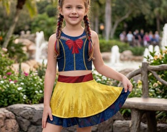 Girls Snow White Princess Crop Top Sports Bra | Running activewear cosplay | Mom and me matching Birthday Outfit Park Costume