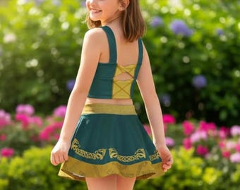Girls Celtic Princess Skort and Twist Sports Bra | Brave Viking Bear Park outfit Irish Celtic tale