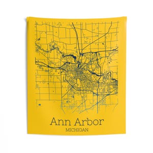 Ann Arbor Michigan Map Tapestry: College Dorm Decor