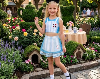 Wonderland Girls Skort Crop Top Matching outfit | Tea Party Adventures of Alice Character Teacup Girls Activewear Costume