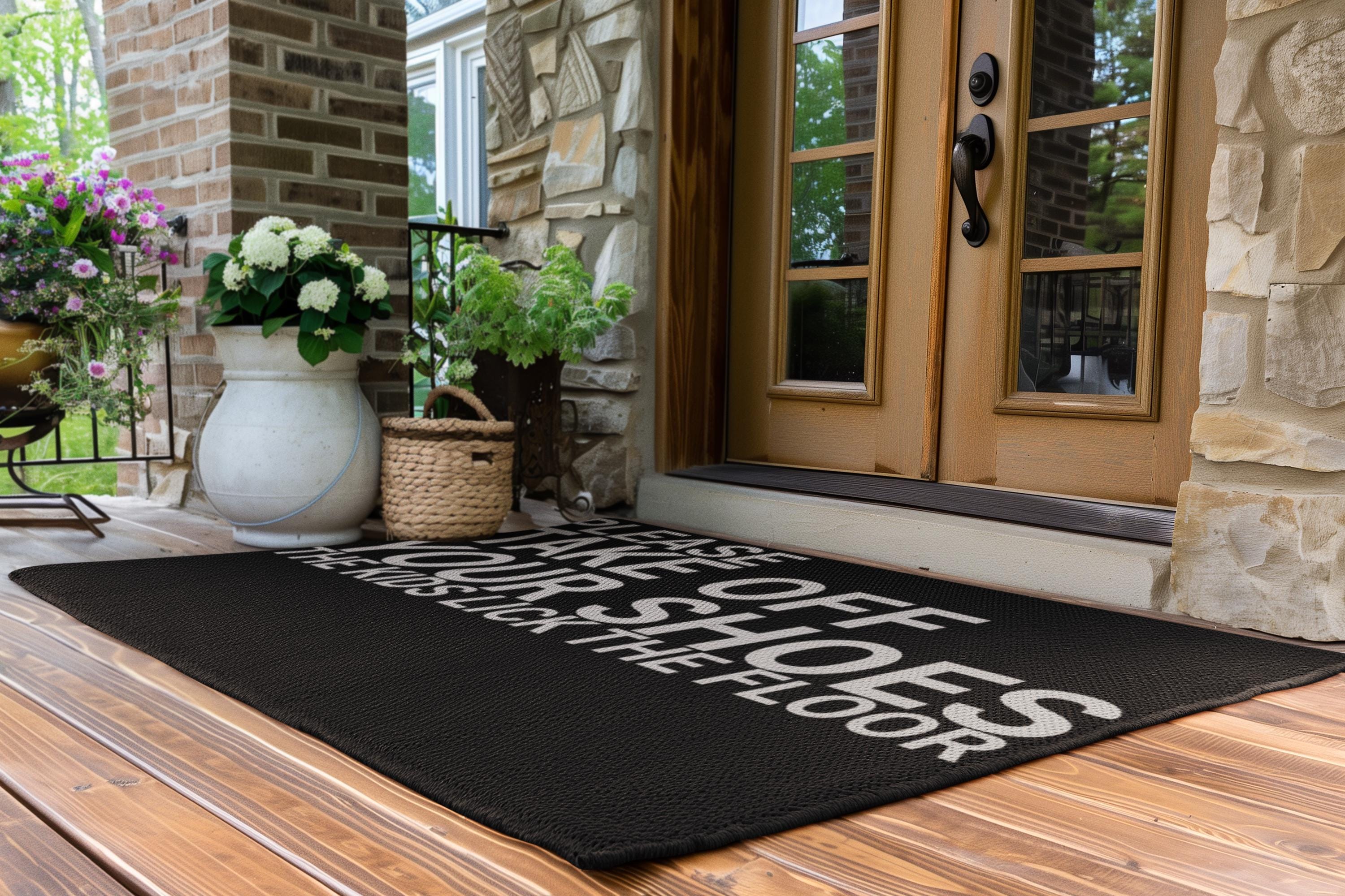 Zerbino Divertente 'Scarpe Fuori' Con Frase, 76x43 Cm, In PVC Con Retro Antiscivolo, Per Interno/esterno