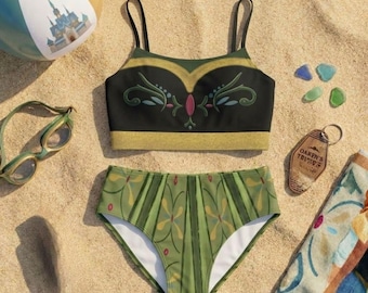 Girls Spaghetti strap Crop Top Coronation bikini swimsuit | Nordic ice princess sister character Cruise swim birthday outfit