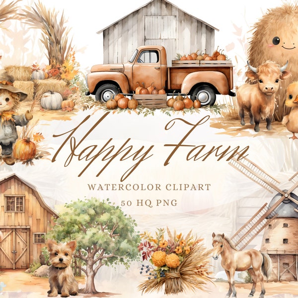 Watercolor farm clipart, Cowboy and cowgirl clipart, Cute barn, Farm animals, Nursery decor, Printables, Happy farm, Digital, Farm Animals