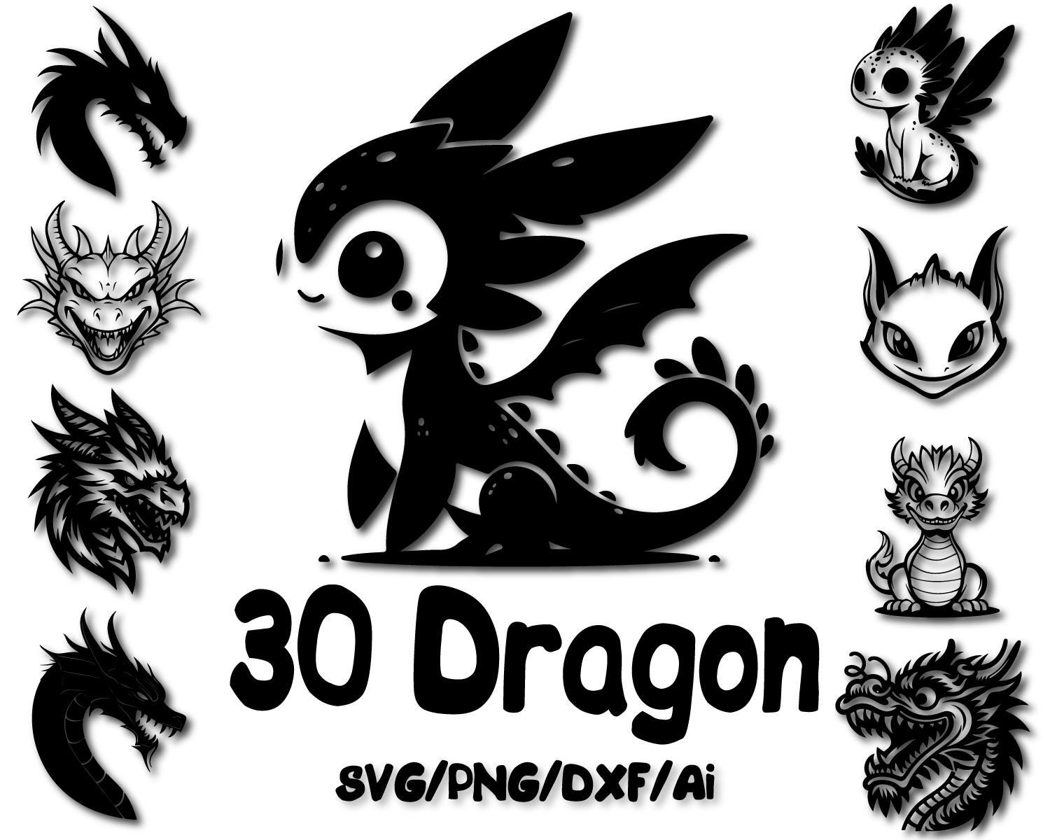 30 Cute Baby Dragon Svg & PNG Files, Fantasy Dragon Outline Clipart ...