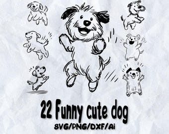 Pacchetto di immagini SVG di cani carini / Clipart di cuccioli stilizzati / Vettore minimalista di cane, file di taglio di cuccioli giocosi per Cricut, DXF per incisione laser