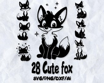 Niedliches Fuchs SVG-Bundle, Waldtiere Clipart, Waldfuchs Png, kommerzielle Nutzung Schnittdateien für Cricut, Kinderzimmer Dekor Vektor, Sublimation DXF