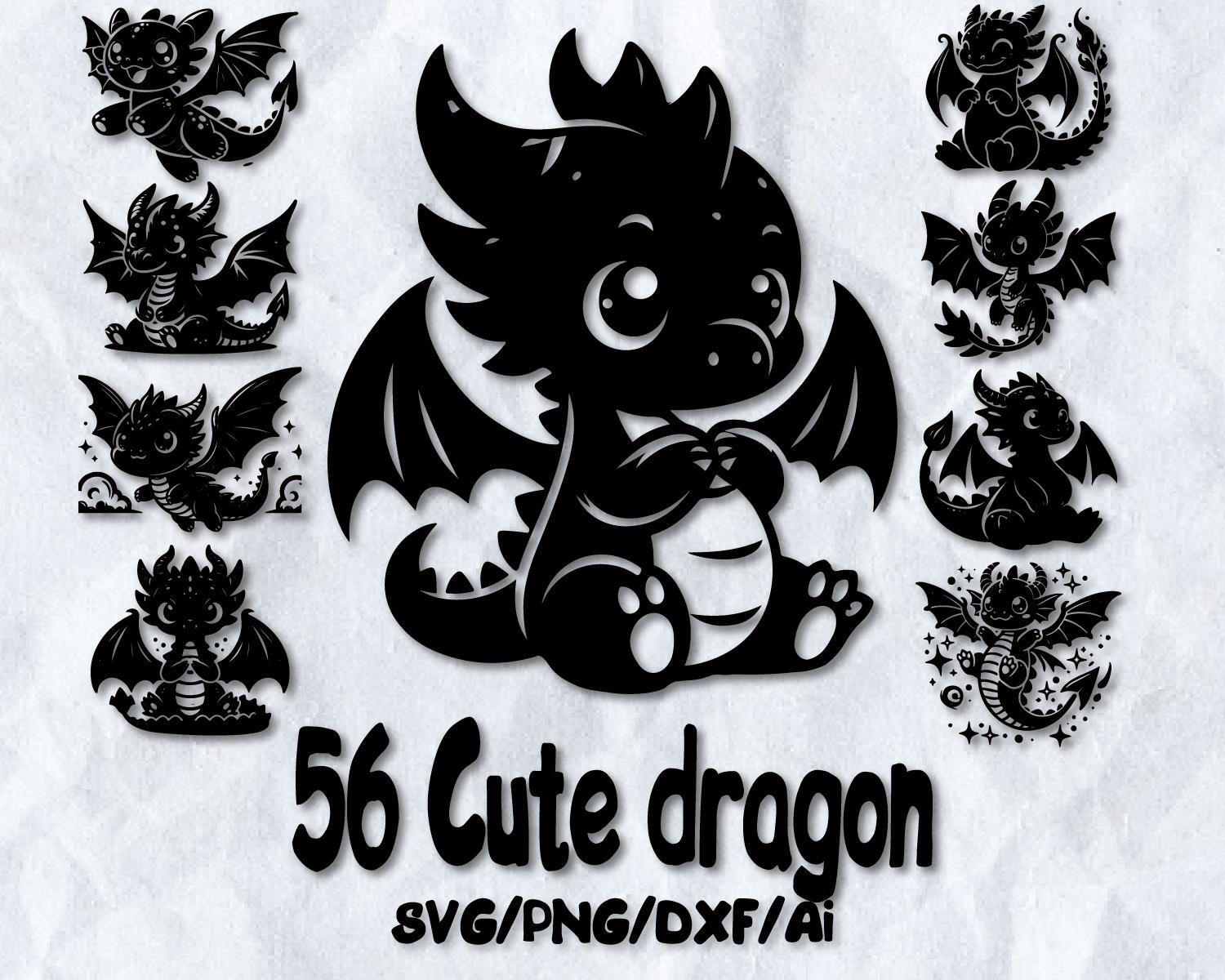 Cute Dragon SVG Bundle | Baby Dragon Clipart | Kawaii Fantasy Vector ...