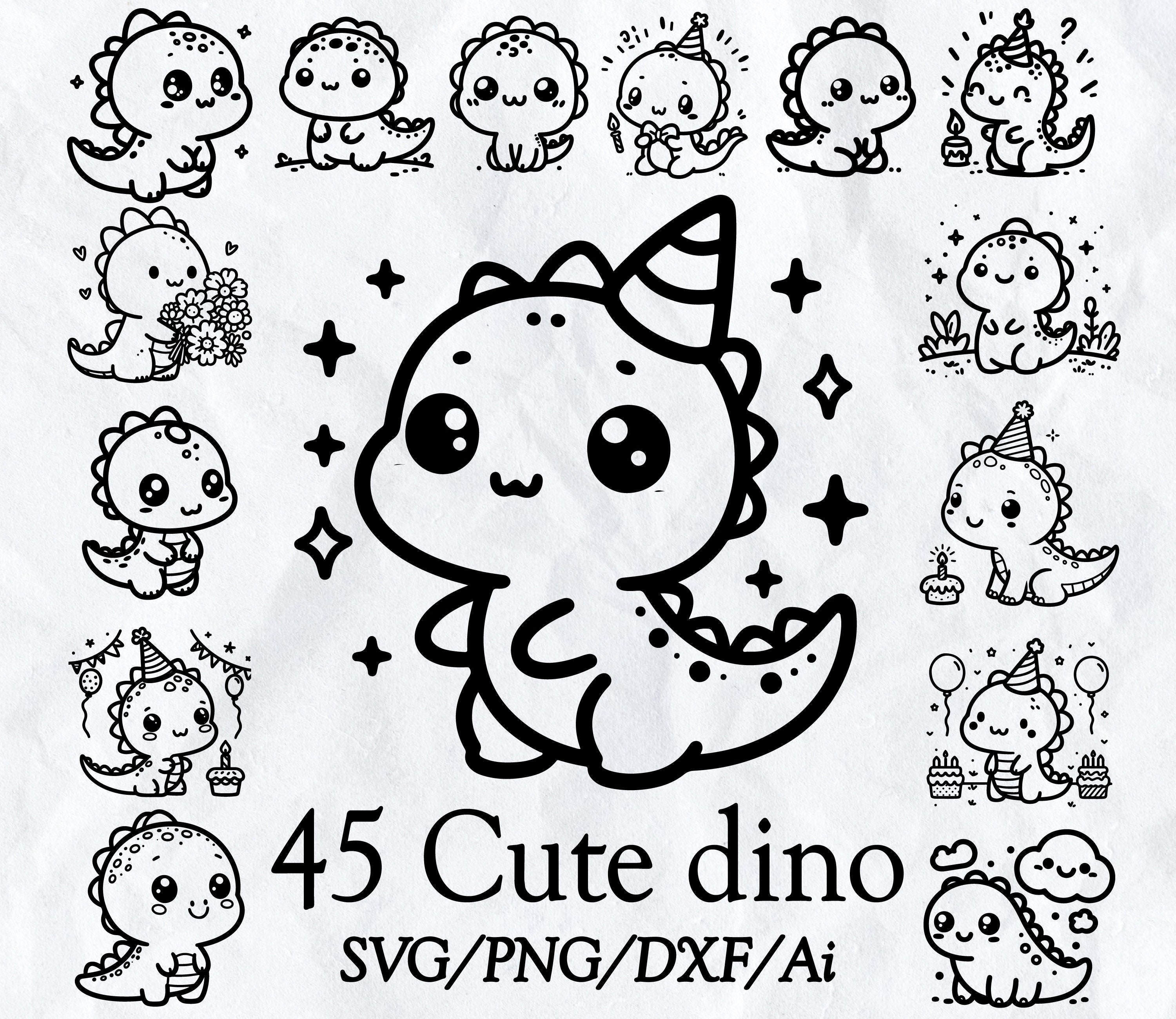 45 Cute Dino Svg Bundle | Dinosaur Clipart Png | Dinosaur Silhouette ...