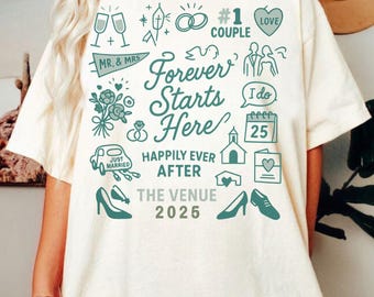 Custom Year Doodle Bride Shirt: Bachelorette Party & Couple Gift Tee