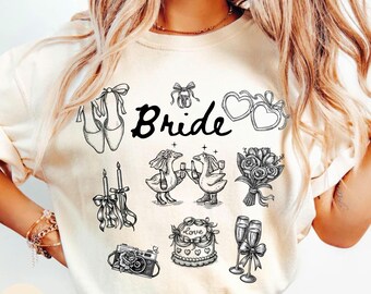 Tattoo Style Vintage 90s Bride Tshirt: Retro Comfort Colors® Shirt, Bachelorette Party Tee, Engagement Gift for Bride To Be
