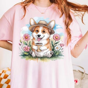 Corgi and Coffee T-Shirt: Floral Dog Mama Tee