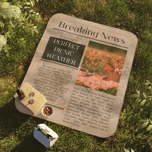 Newspaper Picnic Blanket, Vintage Custom Picnic Mat, Unique Outdoor Blanket for Spring & Summer, Personalized Gift Idea