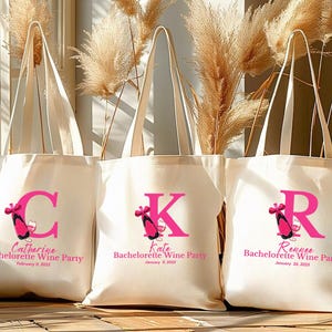 Personalized Bachelorette Wine Party, Bridal Shower Gift Bags, Bachelorette Party Favors, Custom Name and Date Canvas Tote Bag, Hen Party
