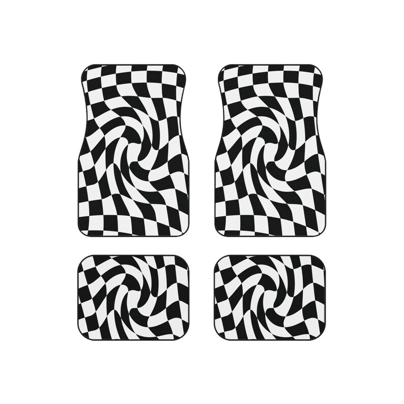 Checkered Black and White Car Floor Mats, Unique Car Interior Decor