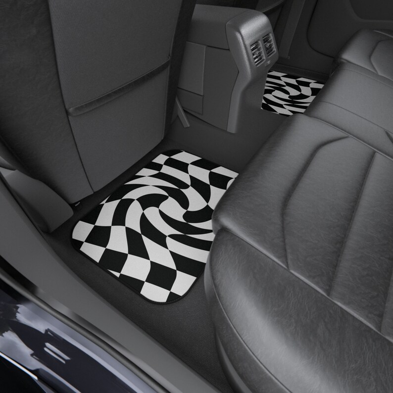 Checkered Black and White Car Floor Mats, Unique Car Interior Decor
