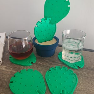 Cactus Coaster Set Interlocking Prickly Pear Plant Cute Fun Home Decor 3D Printed image 4