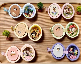 DIY Miniature Dollhouse Kit - Walnut Shell / Easter Egg Theme - Handcraft Mini World - Creative Gift Idea