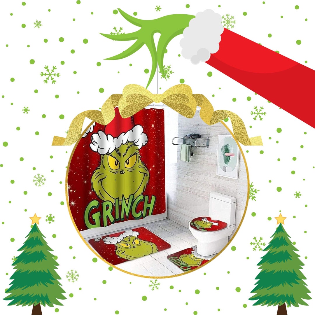 Christmas Grinch Shower Curtain 4 Piece Set Christmas Gift Etsy