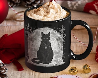 Yule Cat Mug Black Cat Mug Cat Lover Gift Black Cat Lover Gift Christmas Mug Coffee Lover Gift Norse Myth Jólakötturinn