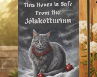 Yule Cat Garden Flag: Norse Myth Jólakötturinn Christmas Decor