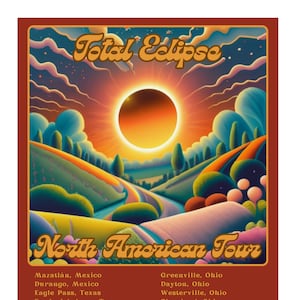 Welcome to the "Total Eclipse North American Tour" Path of Totality Eclipse Retro Design Poster