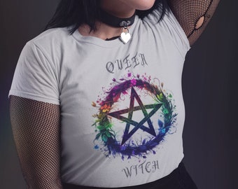 Queer Witch Rainbow Pentacle T-Shirt: LGBTQ+ Pagan Gothic Top