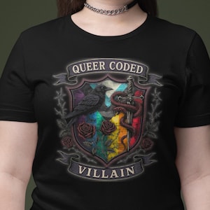 Queer Coded Villain crest T-Shirt | LGBTQ pride goth emblem