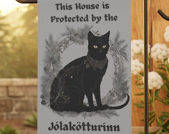 Yule Cat Garden Flag: Norse Myth Jólakötturinn Christmas Decor