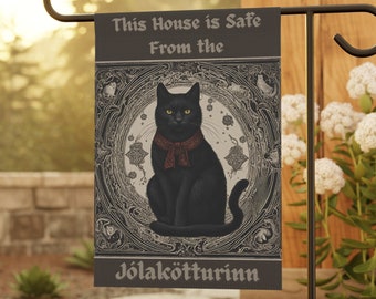Yule Cat Garden Flag, Black Cat flag, Cat Lover gift Black Cat Lover Gift, Christmas flag, Norse Myth Jólakötturinn