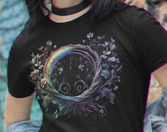 WhimsiGoth Pride Tee - Rainbow Gothic Botanical Art - LGBTQ+ Supportive Wear