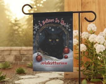 Yule Cat Garden Flag: Norse Christmas Black Cat Art