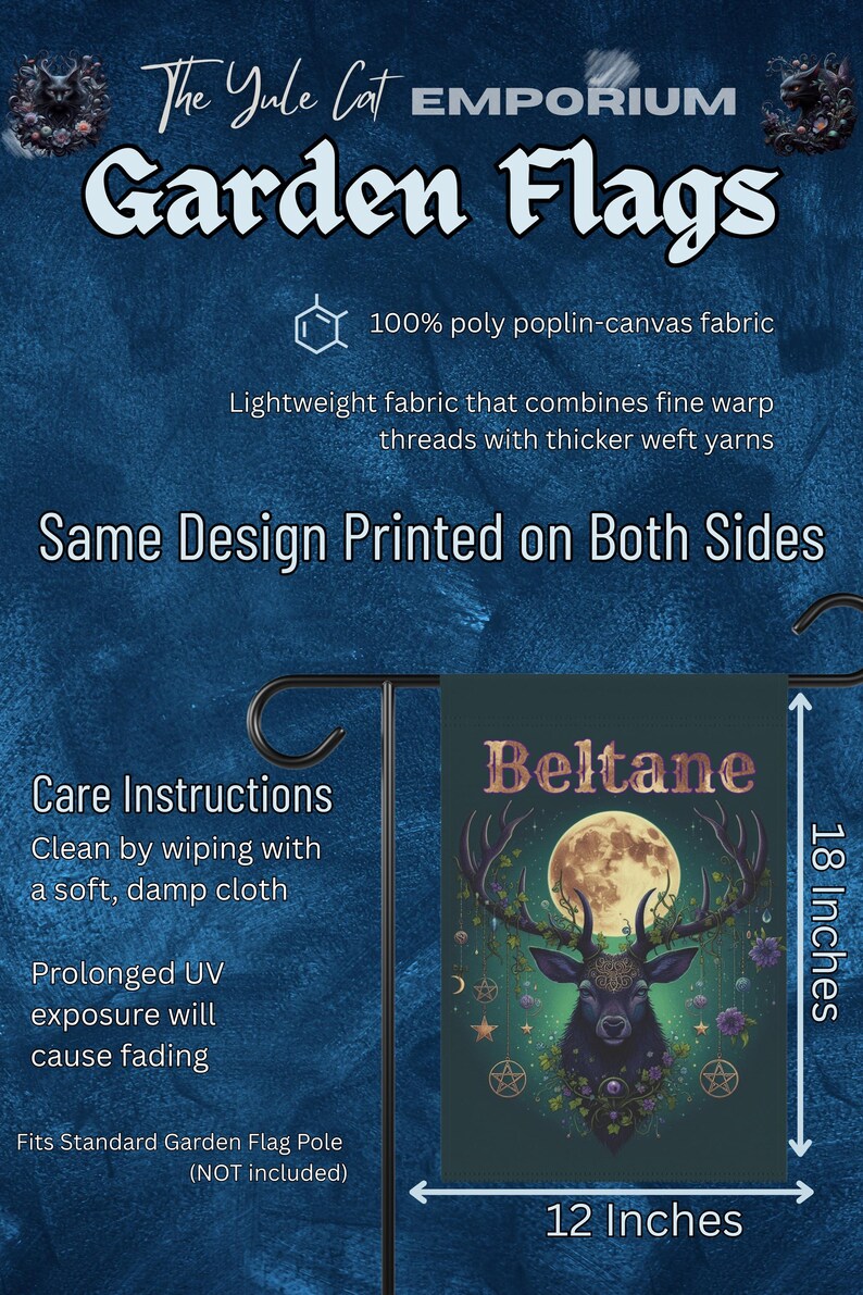 Bandera de jardín, bandera del ciervo de Beltane, bandera para casa, bandera para exteriores, decoración de primavera, rituales paganos, letrero para el jardín imagen 2
