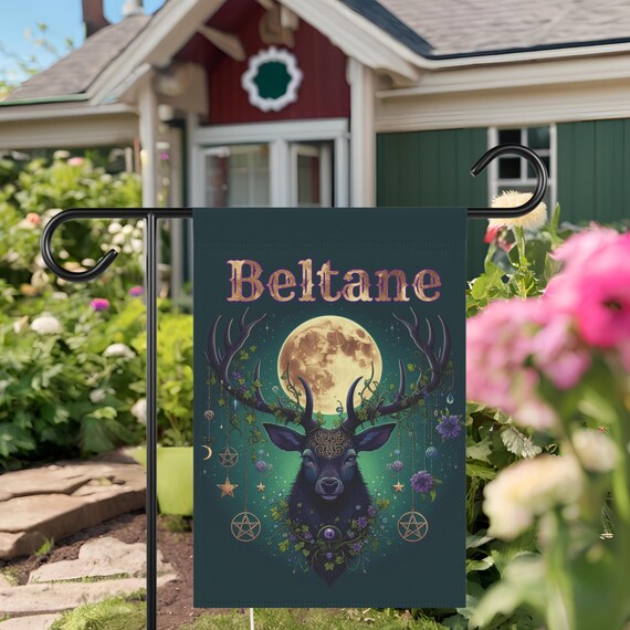 Garden Banner, Beltane Stag Flag, House Banner, Outdoor Flag, Spring Decor, Pagan Rituals, Yard Sign