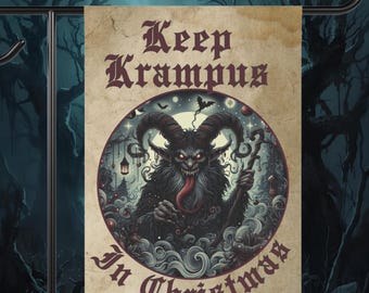 Garden Flag, Keep Krampus in Christmas, Dark Fantasy Yule Decor, Gothic Holiday Banner, Whimsical Garden Sign, Festive Outdoor Decoration