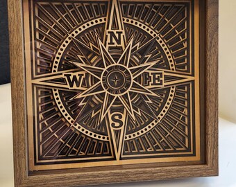3D Wooden Compass Wall Art: Nautical Shadowbox Decor