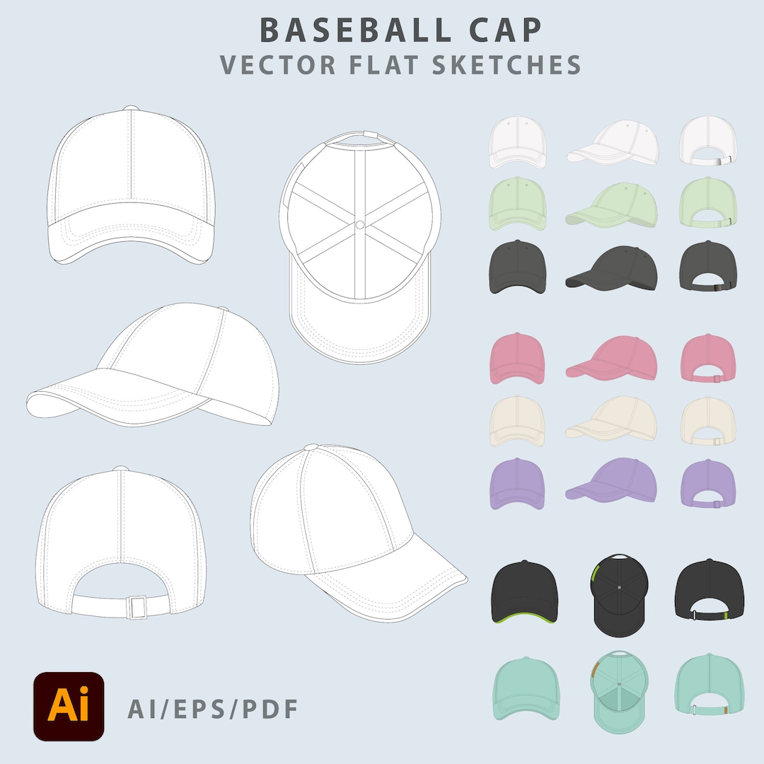Baseball Cap Flat Technical Drawing Vector Illustration