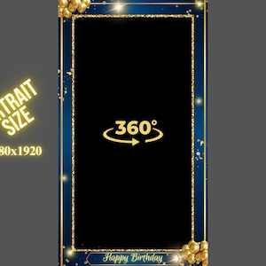 360 photo booth overlay, 360 birthday overlay, gold birthday photo booth overlay, 360 video template overlay birthday, 360 portrait overlay