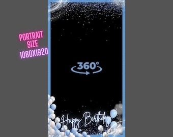 360 photo booth overlay, 360 birthday overlay, light blue silver balloons overlay, 360 video template overlay birthday, 360 portrait overlay