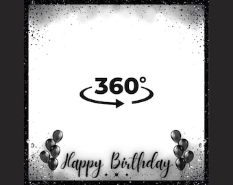 360 Photo Booth-overlay, zwarte glinsterende overlay, gelukkige verjaardag-overlay voor Photo Booth, glitter-overlay voor videocabine-sjabloon