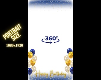 360 photo booth overlay, 360 birthday overlay, gold and blue photo booth overlay, 360 video template overlay birthday, 360 portrait overlay